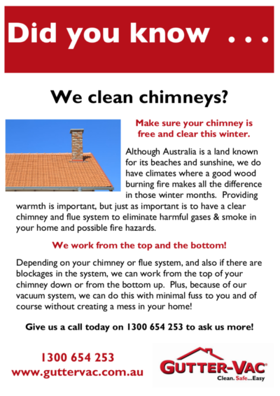 Get your flue/chimney cleaned when you get your gutters cleaned in the Central West NSW
